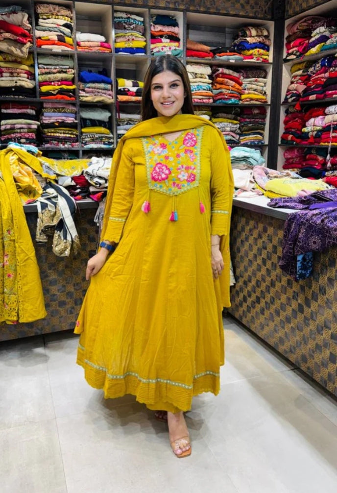SAFFRON™Perfect for every occasion: Be it Haldi or festivals, stand out in this vibrant yellow suit."
