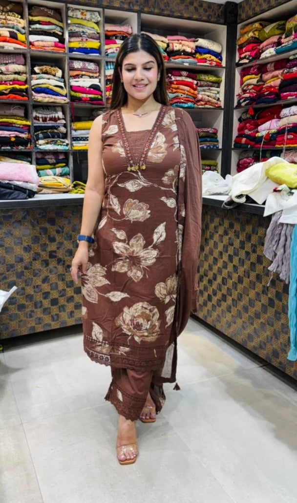 COCOA™ A timeless brown floral ensemble that blends effortless elegance with everyday luxury. Because true style is always graceful. ✨🤎"